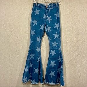 Star Patterned High Rise Flare Jeans nwt